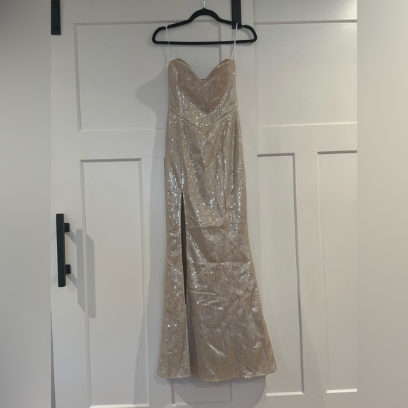 White Fox Elegant Strapless Sequin Gown
